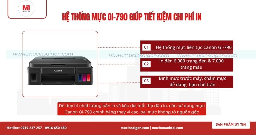 Hệ thống mực GI-790 giúp tiết kiệm chi phí in