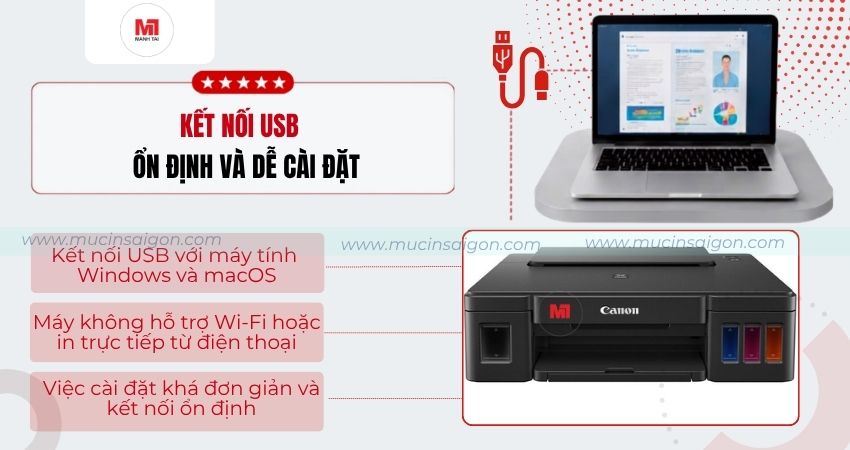 Cổng kết nối USB Canon G1010 dễ cài đặt và sử dụng