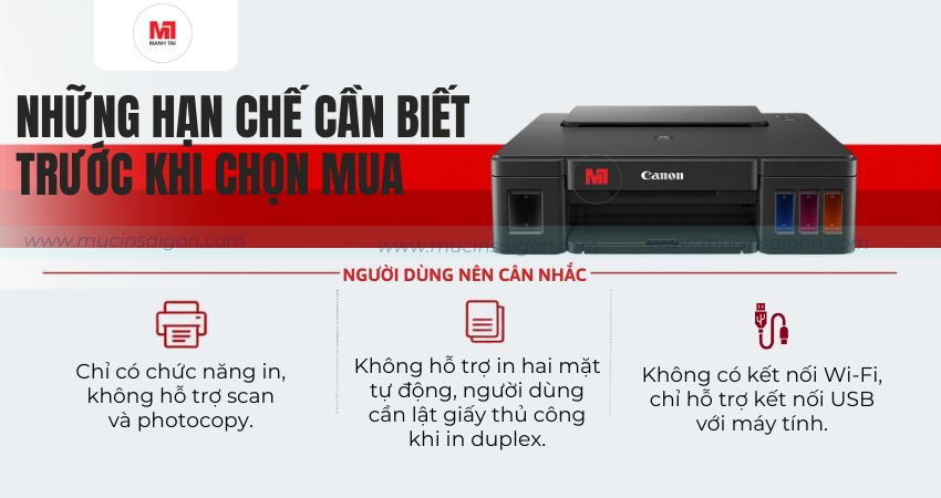 Những hạn chế của máy in Canon G1010 cần lưu ý