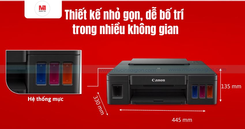 Thiết kế máy in Canon G1010 nhỏ gọn, dễ bố trí