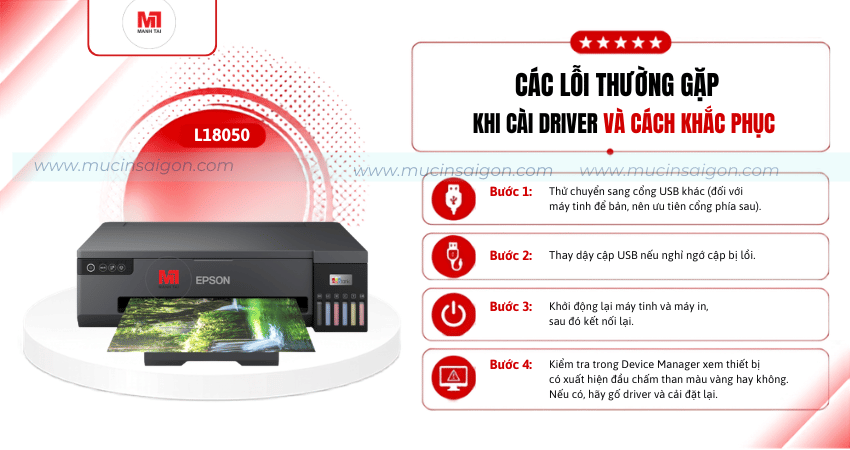Máy tính không nhận Epson L18050 qua cáp USB