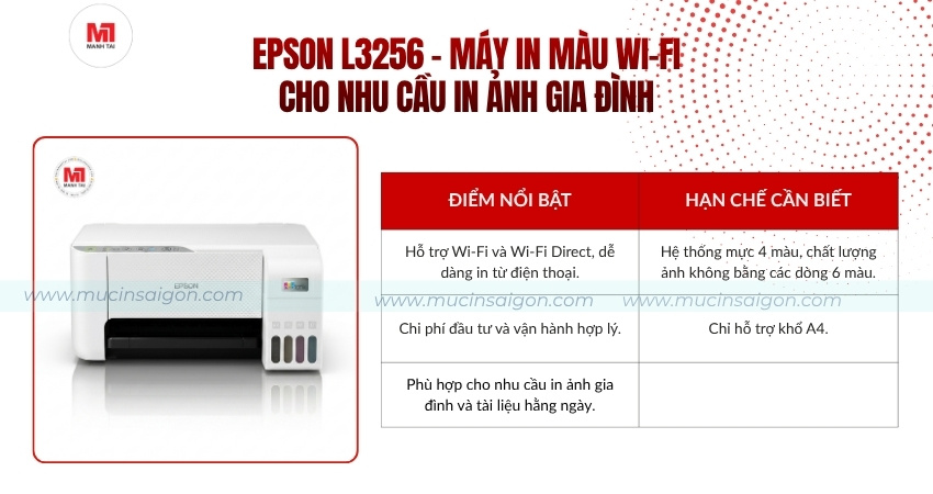 Epson L3256 – Phù hợp gia đình và văn phòng có nhu cầu in ảnh cơ bản