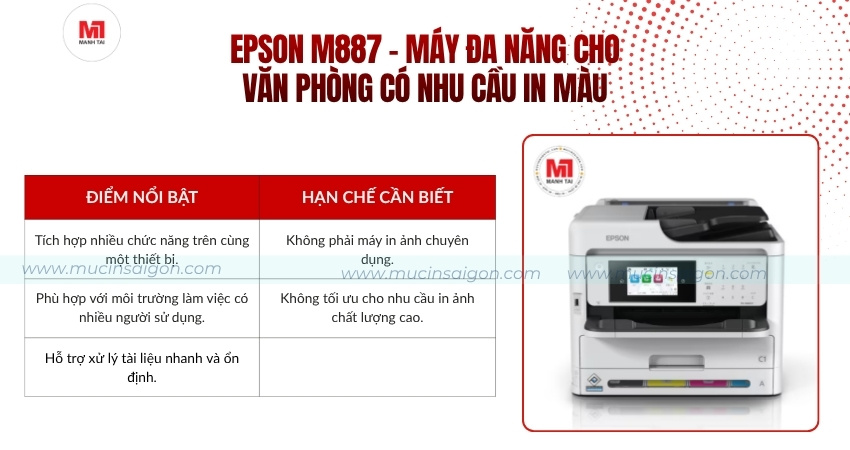 Epson M887 – Phù hợp doanh nghiệp cần máy in đa năng hiệu suất cao