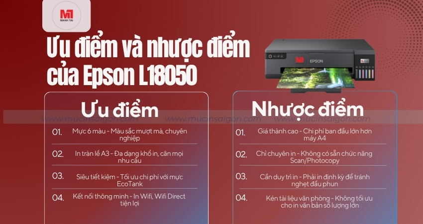 Epson L18050 có những ưu điểm và hạn chế gì?
