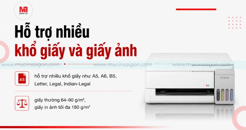Epson L3356 hỗ trợ nhiều khổ giấy và giấy ảnh
