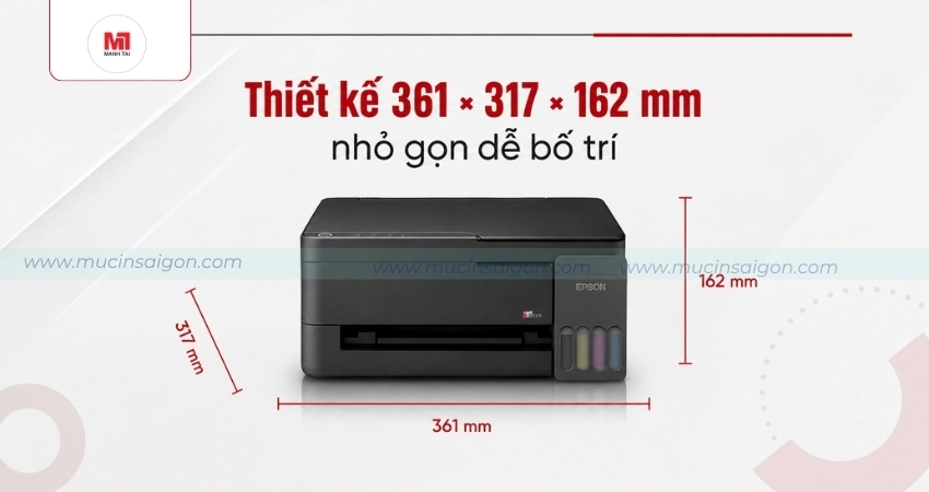 Kích thước 361 × 317 × 162 mm tiết kiệm không gian