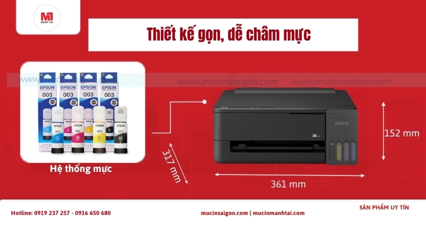 Thiết kế Epson L1310 gọn gàng, dễ châm mực