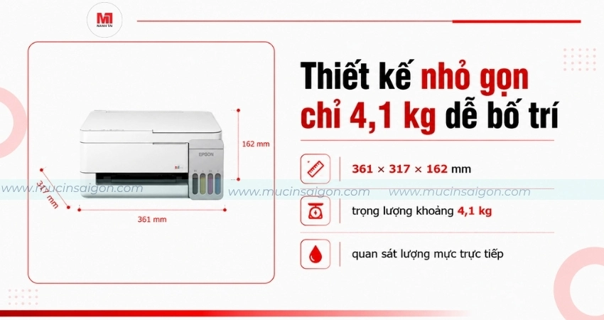 Thiết kế gọn nhẹ 4,1 kg dễ bố trí