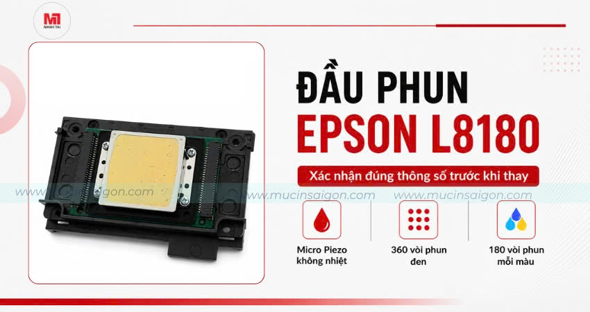Thông số đầu phun Epson L8180 Micro Piezo 360 vòi phun đen 180 vòi phun mỗi màu