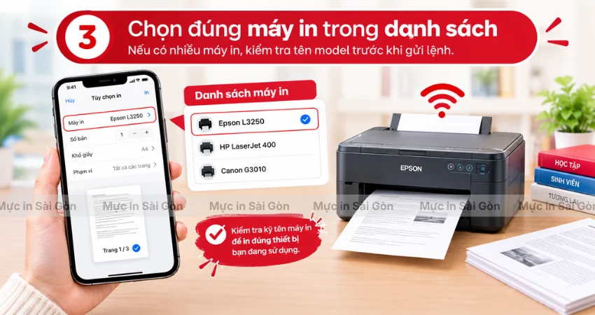 Bước 3: Chọn đúng tên model máy in cần in tài liệu