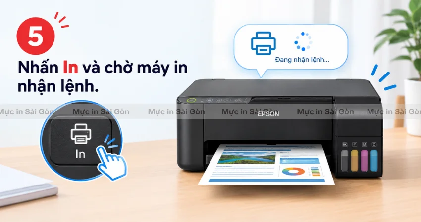 Bước 5: Thực hiện in và chờ lệnh để in hoàn thành