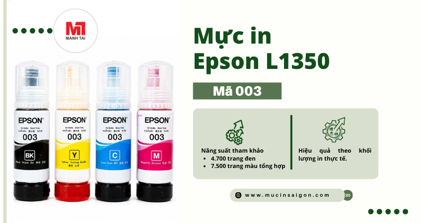 Năng suất mực in Epson L1350 mã 003 4.700 trang đen và 7.500 trang màu