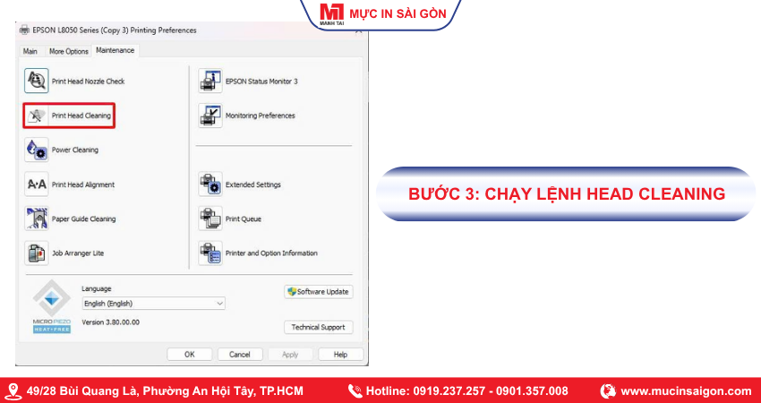Bước 3: Chạy lệnh Head Cleaning