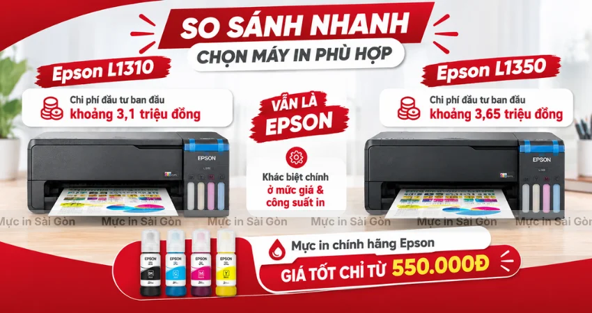 So Sánh Chi Phí Mua Máy Và Mực In Epson L1310, L1350