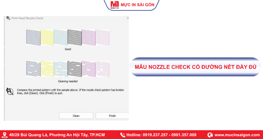 Nozzle Check có đường nét đầy đủ